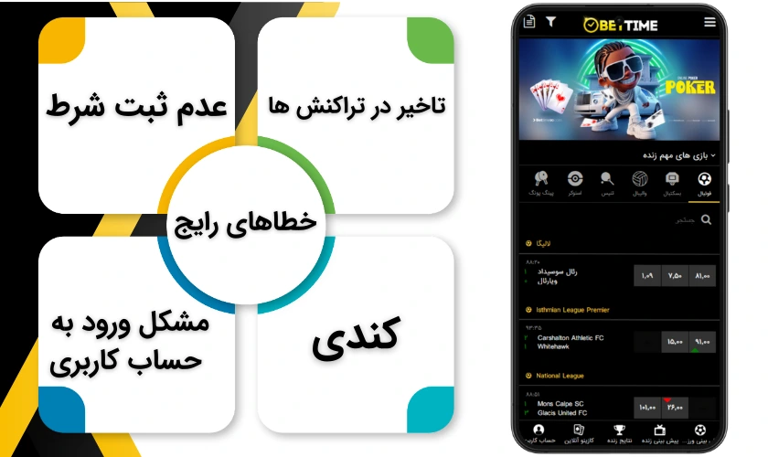 خطاهای رایج در اپلیکیشن بت تایم 90